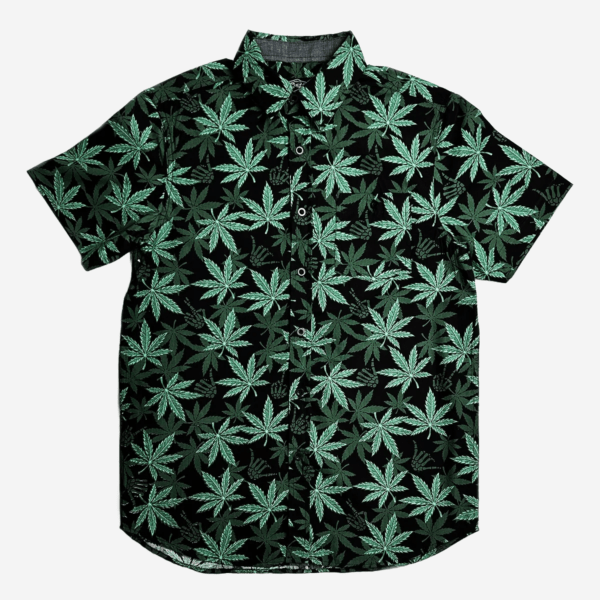 [6 Units] Black Marijuana Leaf Woven Short-Sleeve Pack