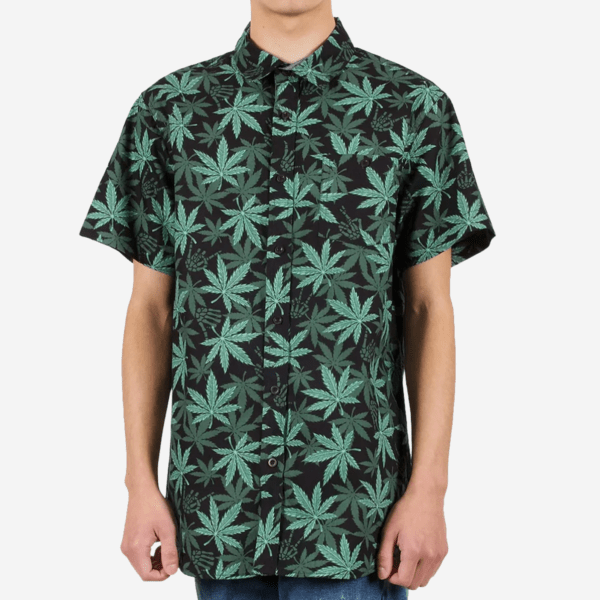 [6 Units] Black Marijuana Leaf Woven Short-Sleeve Pack - Image 3