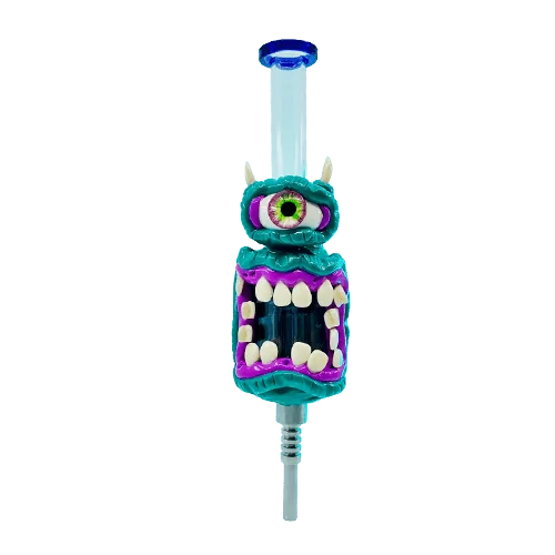 Decorative nectar collector with blue and purple colors and mouth design – Pipe King LLC LA Wholesale Smoke Accessories