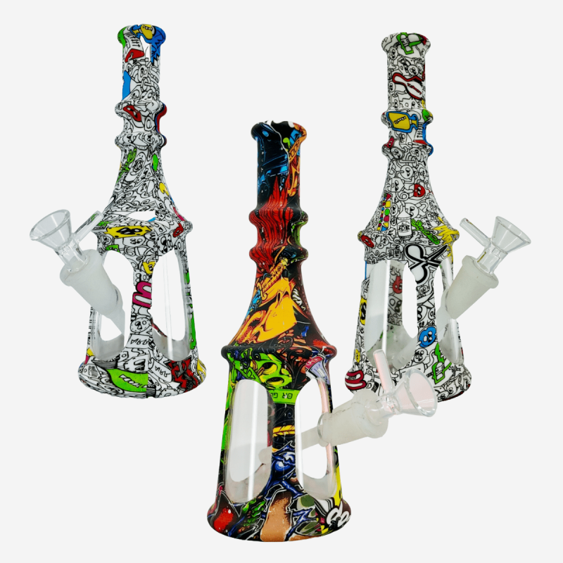 GLASS BASE SILICONE WATERPIPE [SILICONE DOWN STEM CUM GLASS BOWL]