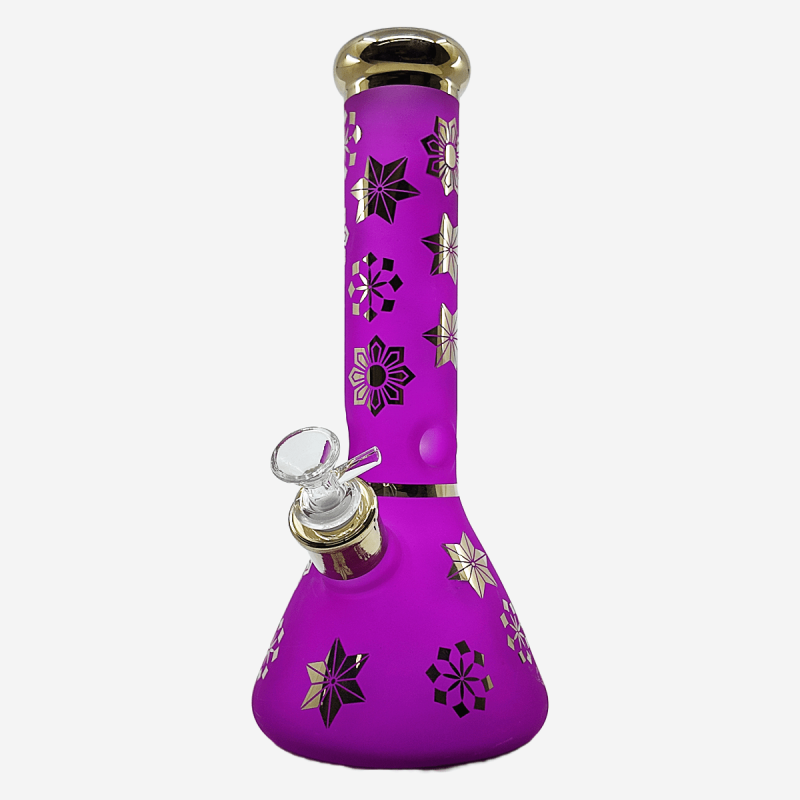 Stylish 12 inch electroplated starflower frosted glass beaker – Available at Pipe King LLC LA Wholesale Smoke Shop