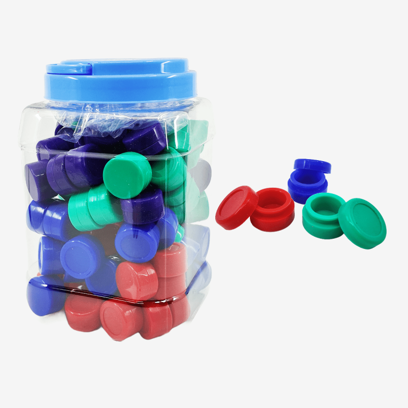 Compact 3ml silicone jars in assorted colors – 100 count – Pipe King LLC Los Angeles Wholesale Accessories