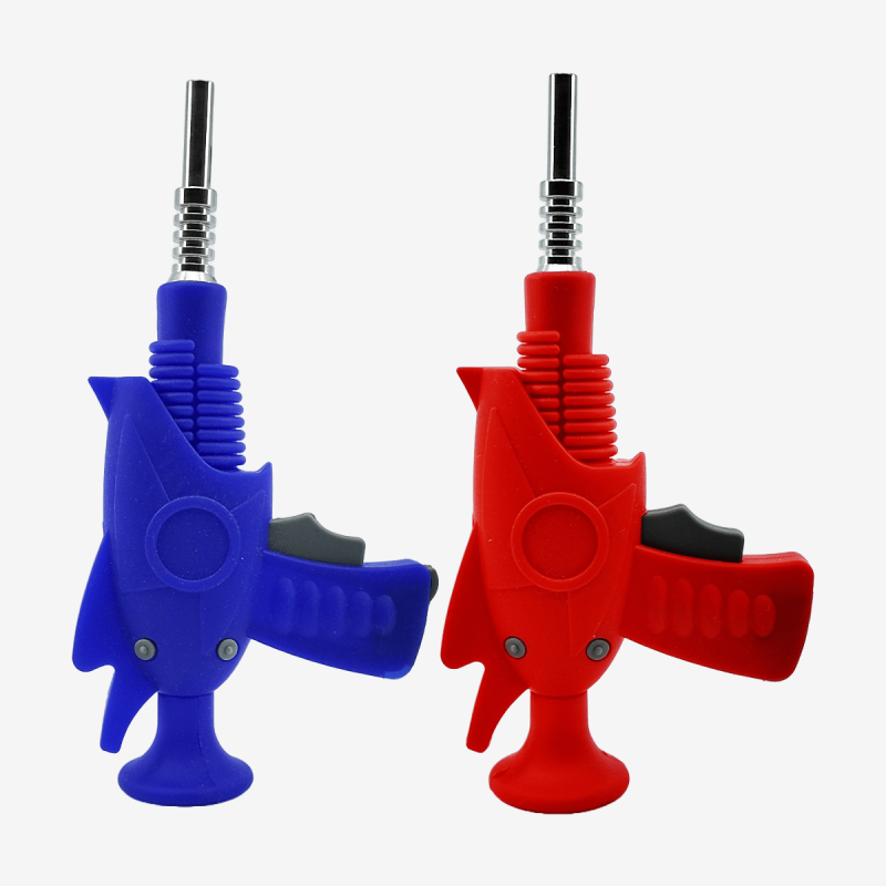 Unique pistol design 14mm silicone nectar collector for dabbing – Available at Pipe King LLC LA Wholesale Smoke Shop