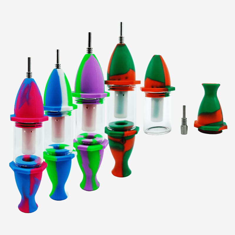 Premium 8" rocket-style nectar collector with glass and silicone body – Pipe King LLC LA Wholesale Smoke Shop and Accessories