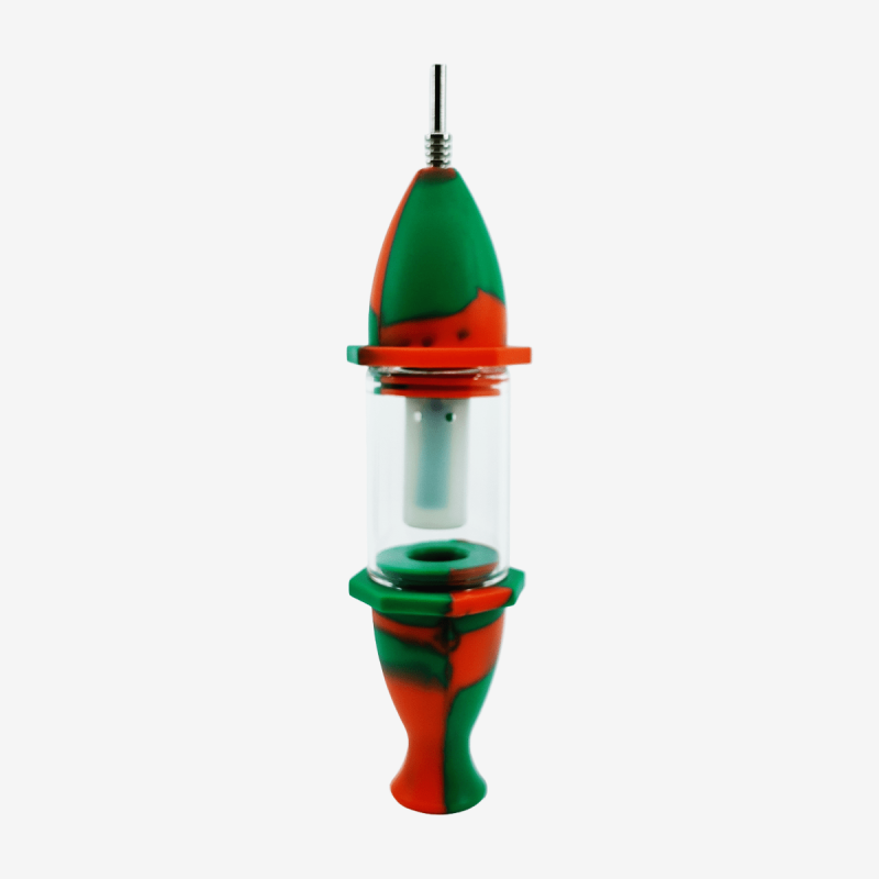 Durable 8" rocket-shaped nectar collector made of glass and silicone – Pipe King LLC Los Angeles Wholesale Accessories