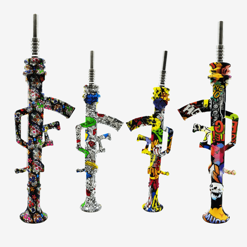 High-quality printed machine gun style silicone nectar collector for concentrates – Pipe King LLC LA Wholesale Smoke Shop and Accessories