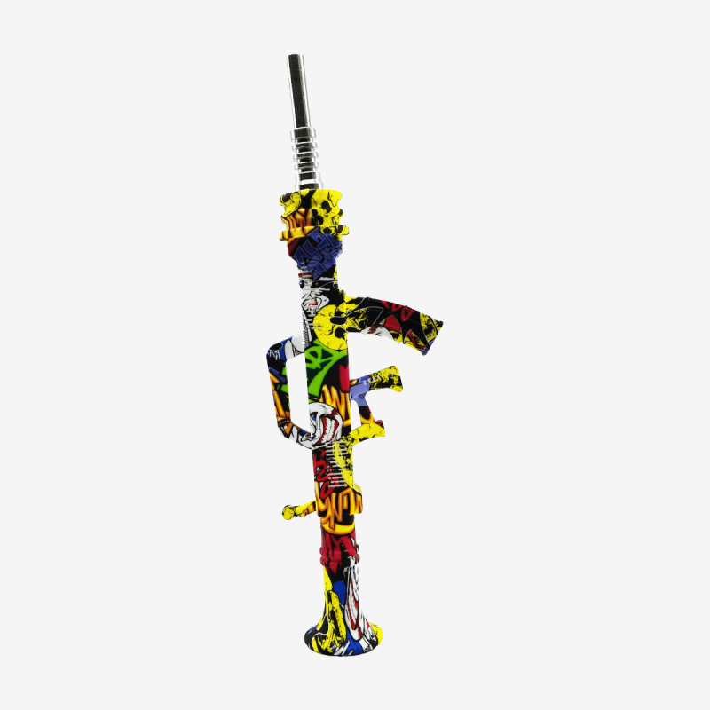 Stylish printed machine gun themed silicone nectar collector – Available at Pipe King LLC LA Wholesale Smoke Shop
