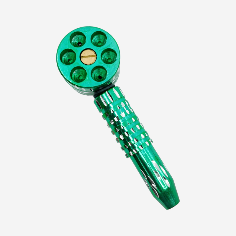 Stylish revolver six-shooter metal pipe and grinder set – Pipe King LLC LA Wholesale Smoke Shop and Accessories
