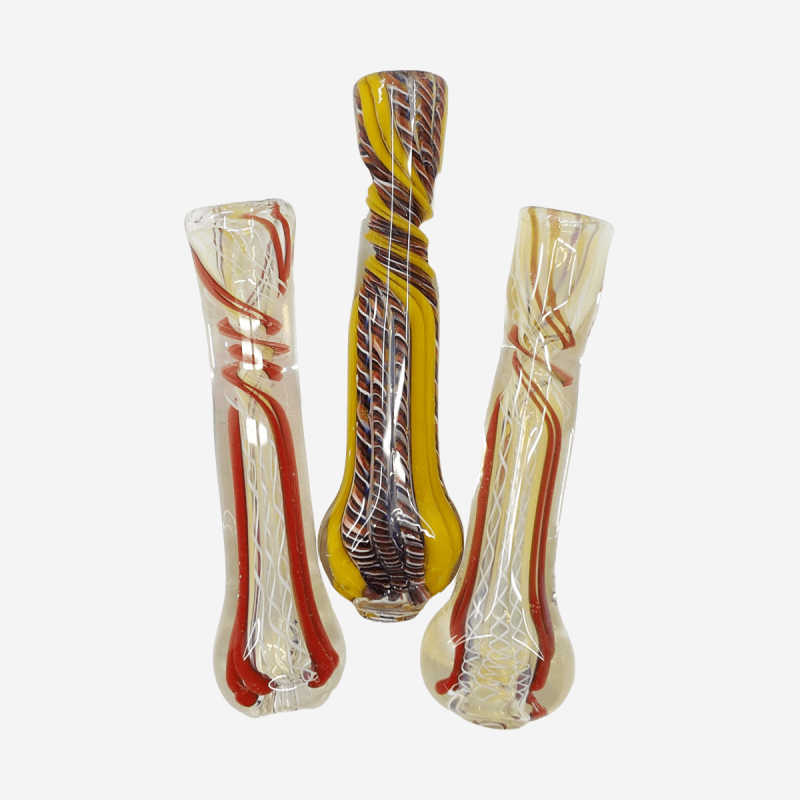 Fumed glass chillum with assorted designs – Pipe King LLC LA Wholesale Smoke Shop and Accessories