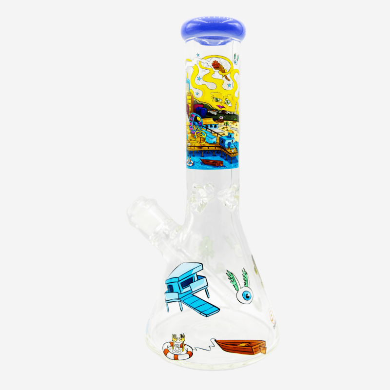 Unique 12 inch Dunkee Los Angeles Biker patterned hand pipe – Available at Pipe King LLC LA Wholesale Smoke Shop
