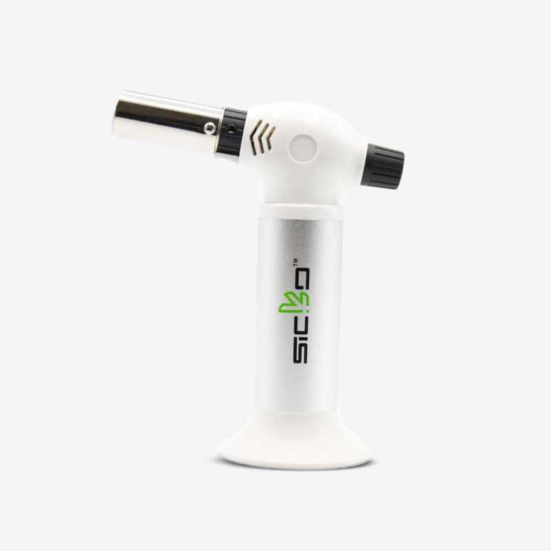 SKT-001 Butane Power Pro-Torch in Red, Blue, Silver, White, and Black – refillable wind-resistant torch lighter with adjustable flame, ideal for culinary, dabbing, and wholesale smoke shop supply.