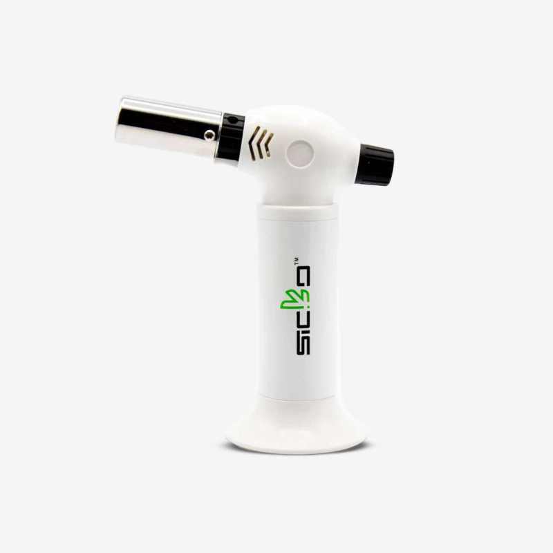 SKT-001 Butane Power Pro-Torch in Red, Blue, Silver, White, and Black – refillable wind-resistant torch lighter with adjustable flame, ideal for culinary, dabbing, and wholesale smoke shop supply.