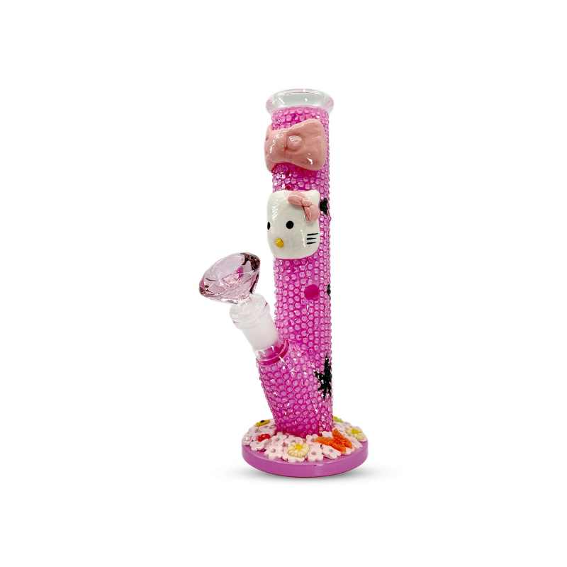 10” Pink Kitty Bling Straight Water Pipe