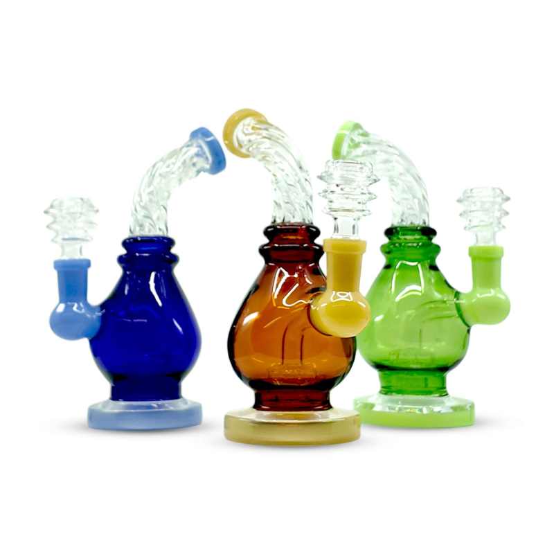 7" Assorted Color Glass Dab Rig – Swirl Neck