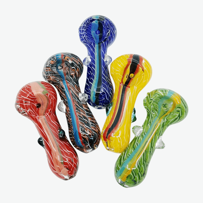 3″ Multi-Color Ribbon Striped Mini Handpipe w Dual Glass Marbles2