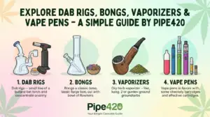 Modern glass dab rig and vape pen setup on table